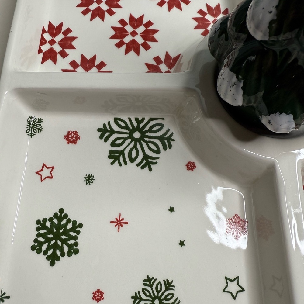 Festive Holiday Serving Platter with Tree Accent